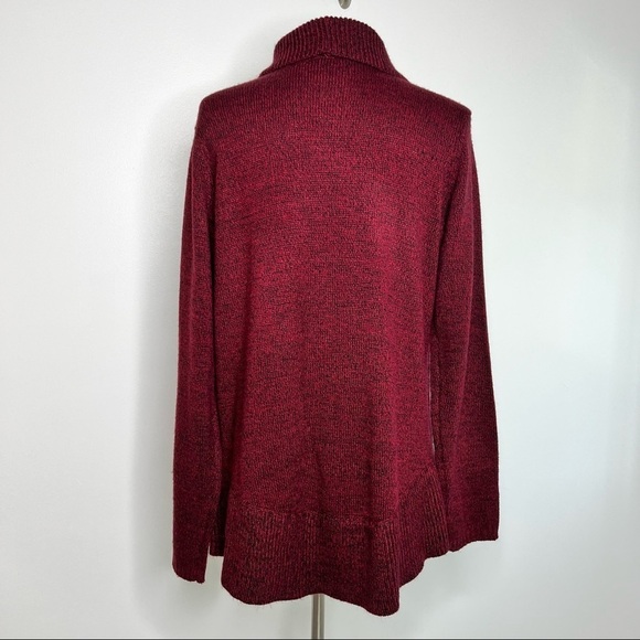 Karen Scott Marled maroon burgundy knit cardigan open front cable knit sweater - Picture 6 of 6
